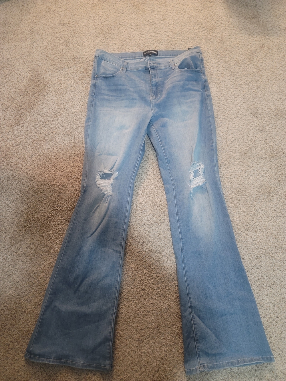 Fashion Nova Light Blue Distressed Flare Jeans